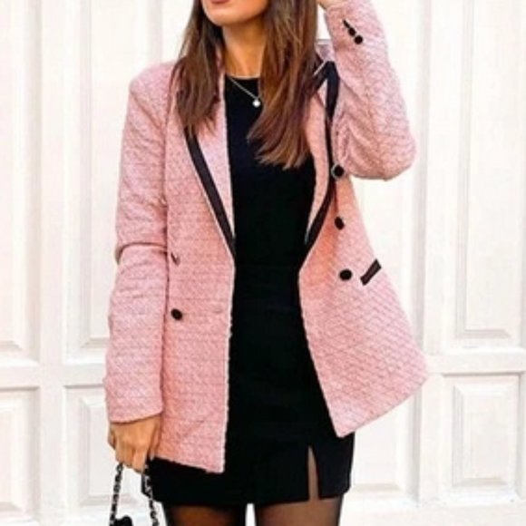 Pink tweed  black trimmed Blazer - Picture 2 of 10